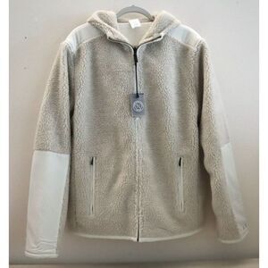 Asher Golf Men's Sz M Bone/Cream Reversible Sherpa Hooded Full Zip Jacket